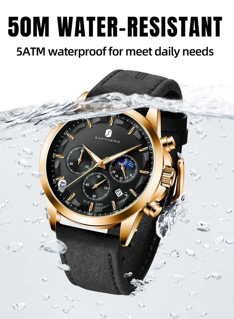 Sapphero  Watches for Men Analog Watch Mens Watches Waterproof Watch Silver Watch Quartz Chronograph Date Men's Wrist Watches Stainless Steel Casual Luxury Gifts for Men Unique Mens Dress Watch for Men | Best Price UAE