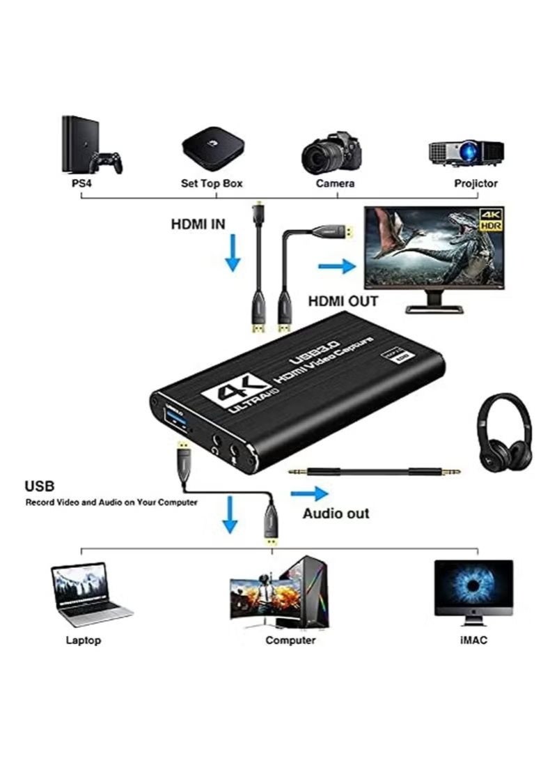 أونلي لينك بطاقة التقاط فيديو 4K عبر HDMI مع منفذ USB 3.0، جهاز التقاط فيديو Full HD بدقة 1080P ومعدل 60 إطارًا في الثانية للألعاب والبث المباشر والتسجيل، متوافق مع PS5 وPS4 وXbox وNintendo Switch والكمبيوتر الشخصي - Image 2