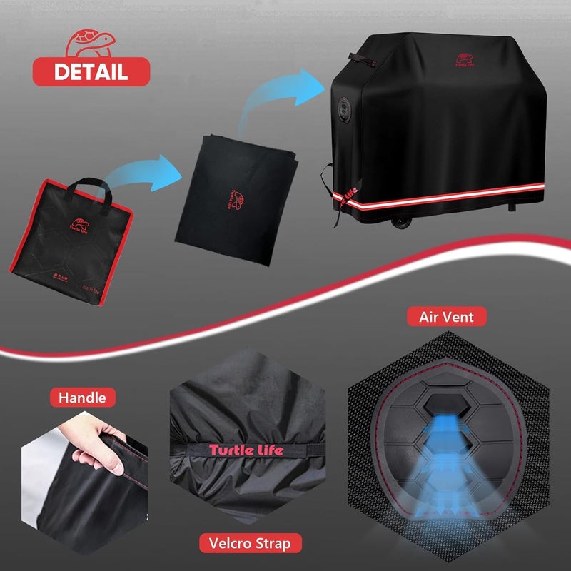 Turtle Life BBQ Grill Cover, 52 Inch Heavy Duty Waterproof 3 Burner Barbecue Gas Grill Covers for Weber Spirit Char-Broil Performance and Signature, Black - Image 4