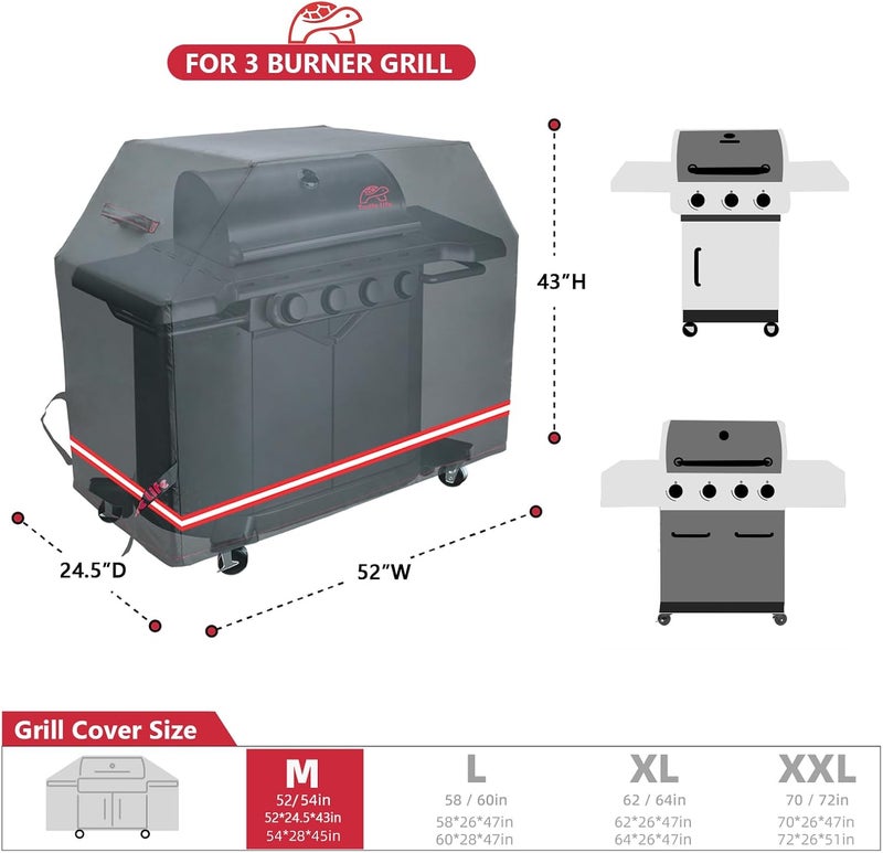 Turtle Life BBQ Grill Cover, 52 Inch Heavy Duty Waterproof 3 Burner Barbecue Gas Grill Covers for Weber Spirit Char-Broil Performance and Signature, Black - Image 2