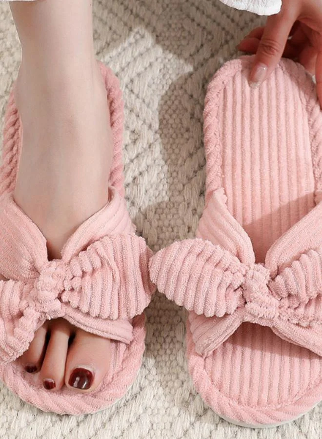 Take Two Pink Corduroy Bowknot Slides