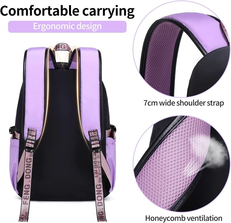 KASTWAVE Teenage Girls Bookbag School Backpack Children Casual Daypack Schoolbag For Teens Black Purple - Image 4