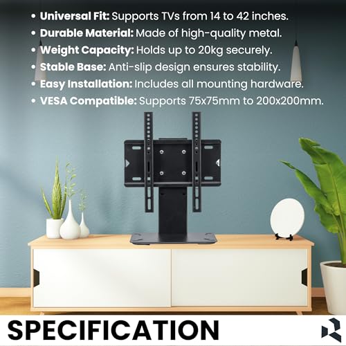 RISSACHI® TV Table Stand with Metal Base | Adjustable TV Table Stand for 14-42 inch LED, LCD & Smart TVs | Strong Replacement Stand for Home & Office Setup - Image 4