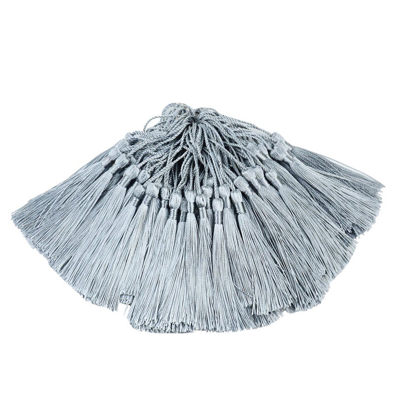 Makhry 100pcs 13cm5 Inch Silky Floss Bookmark Tassels with 2Inch Cord Loop and Small Chinese Knot for Jewelry Making Souvenir Bookmarks DIY Craft Accessory Grey