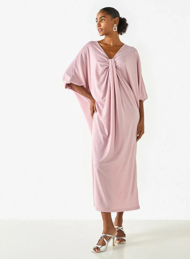 Iconic Textured Kaftan Dress with V-neck and Drape Detail