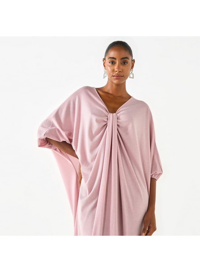 ايكونيك قفطان أيقوني بنقوش بارزة وياقة على شكل  وتفاصيل متدلية - Image 4