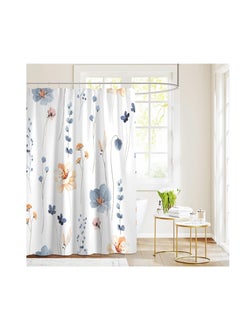 Excefore Watercolor Floral Shower Curtain Sets, Boho Floral Shower Curtain, Watercolor Blue Flowers Shower Curtain Sets, Modern Minimalist Waterproof Fabric Bath Curtain, with 12 Hooks (72x72 Inches)  - Image 3