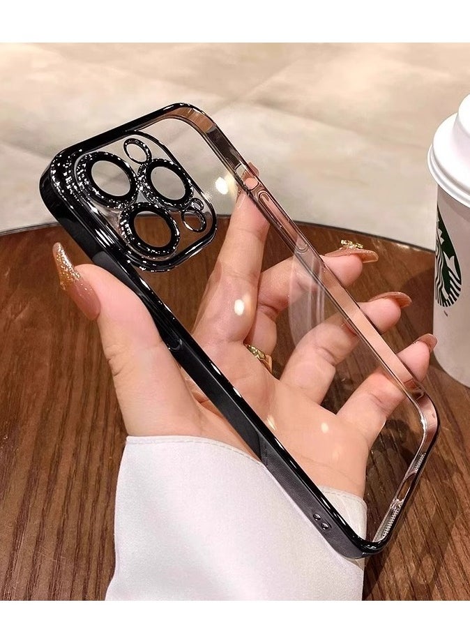 Generic - iPhone 16 Plus Mobile Phone Case Black Clear PC Electroplate Design and Transparent Electroplating with Full Camera Lens Protection - Image 1
