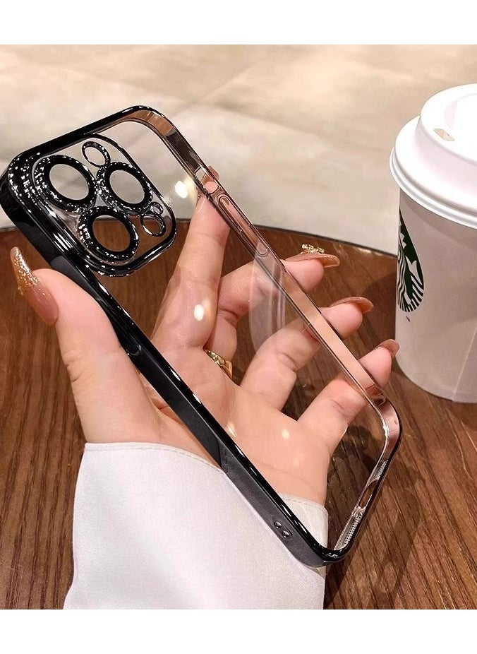 Generic - iPhone 16 Plus Mobile Phone Case Black Clear PC Electroplate Design and Transparent Electroplating with Full Camera Lens Protection - Image 1