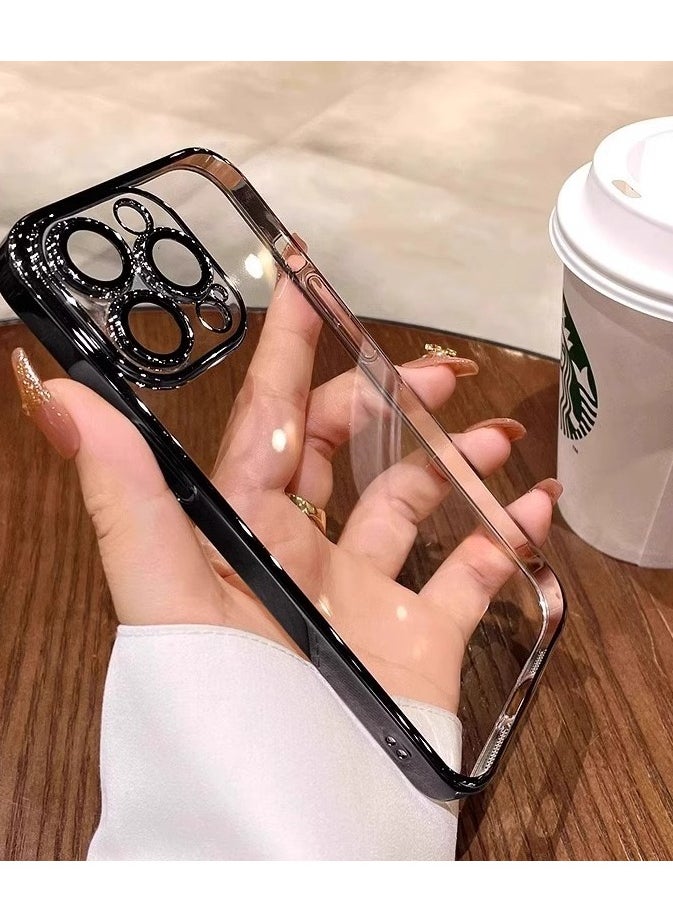 Generic - iPhone 16 Plus Mobile Phone Case Black Clear PC Electroplate Design and Transparent Electroplating with Full Camera Lens Protection - Image 1