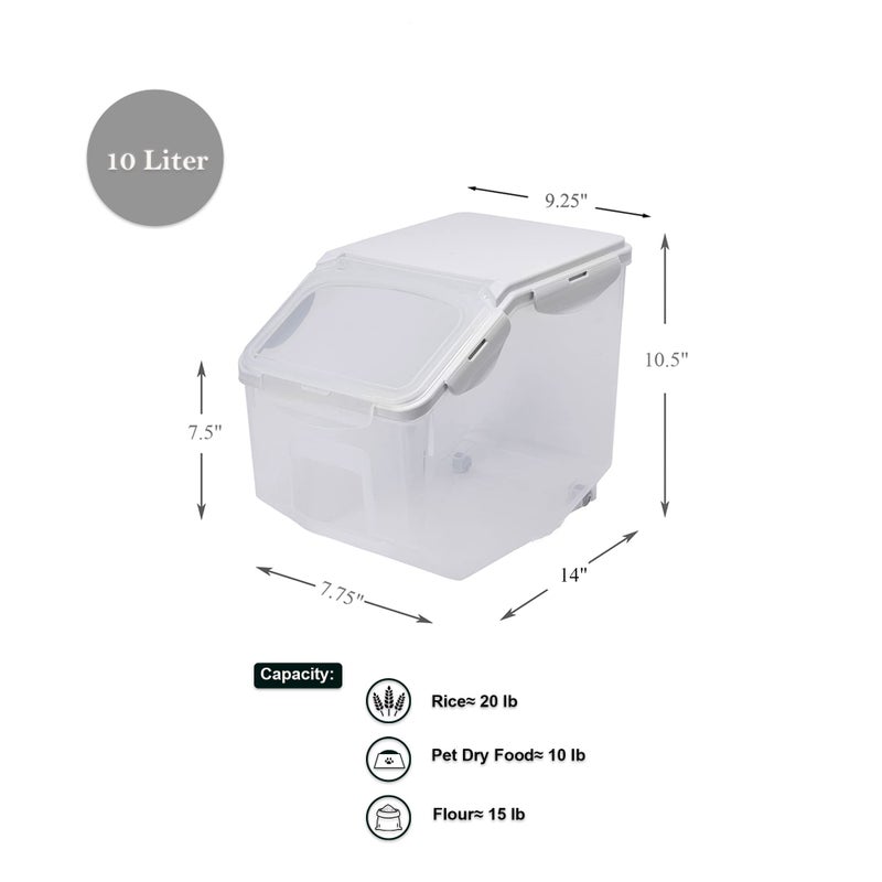 HANAMYA 10 Liter / 20 lbs Rice Storage Container with Measuring Cup, BPA free, For Rice | Grain | Pet Food | Flour, 2 counts, Clear - Image 4