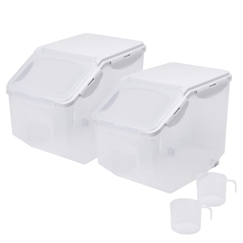 HANAMYA 10 Liter / 20 lbs Rice Storage Container with Measuring Cup, BPA free, For Rice | Grain | Pet Food | Flour, 2 counts, Clear - Image 1