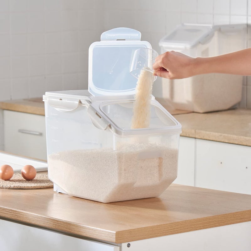 HANAMYA 10 Liter / 20 lbs Rice Storage Container with Measuring Cup, BPA free, For Rice | Grain | Pet Food | Flour, 2 counts, Clear - Image 5