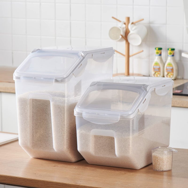 HANAMYA 10 Liter / 20 lbs Rice Storage Container with Measuring Cup, BPA free, For Rice | Grain | Pet Food | Flour, 2 counts, Clear - Image 3