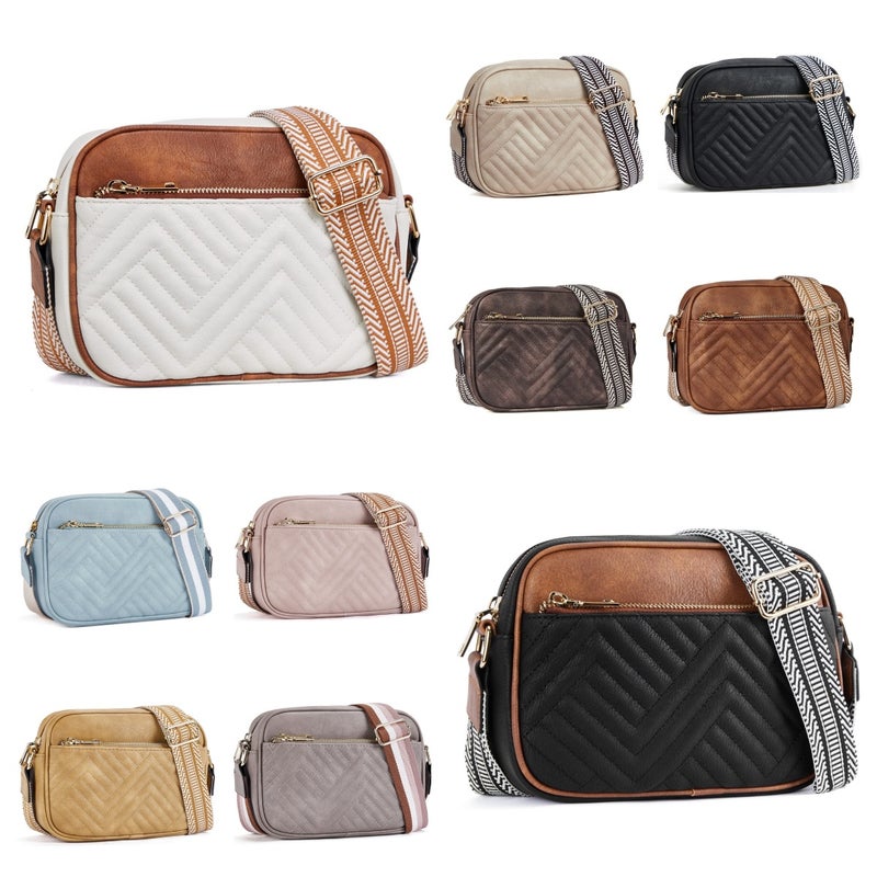 Sale Quilted Embroidered Plaid Color Matching Retro Shoulder Bag Zipper Shoulder Strap Messenger Bag Wallet Small Square Bag - Image 2