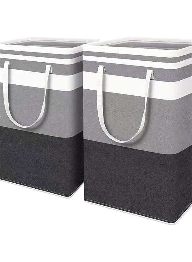 بيوينتي سلة غسيل من قطعتين سعة 75 لتر، مقاومة للماء، سلة غسيل قائمة بذاتها، سلة ملابس طويلة قابلة للطي بمقابض ممتدة للملابس وغرفة النوم والحمام والسكن (رمادي متدرج) - Image 1