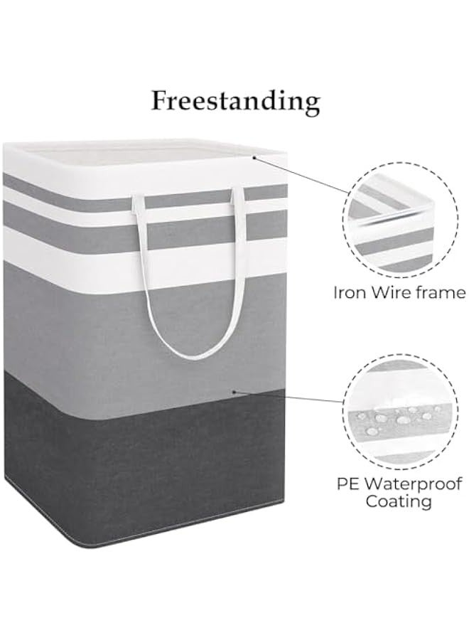 بيوينتي سلة غسيل من قطعتين سعة 75 لتر، مقاومة للماء، سلة غسيل قائمة بذاتها، سلة ملابس طويلة قابلة للطي بمقابض ممتدة للملابس وغرفة النوم والحمام والسكن (رمادي متدرج) - Image 4