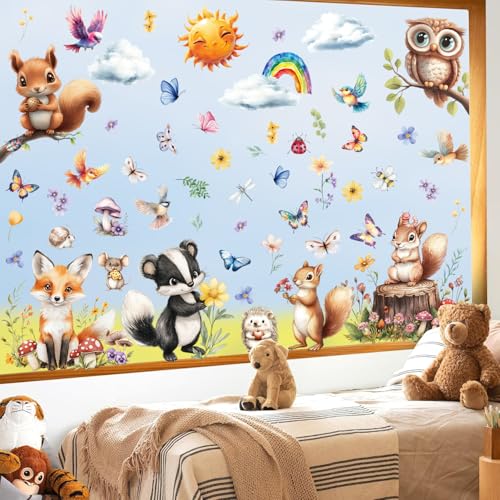 KIKISML 99 PCS Spring Window Clings, 9 Sheets Spring Animals Window Stickers with Cute Fox, Rabbit, Squirrel, Hedgehog, Owl, Deer for Home School Office Party Decor Glass Window Display Supplies - Image 2