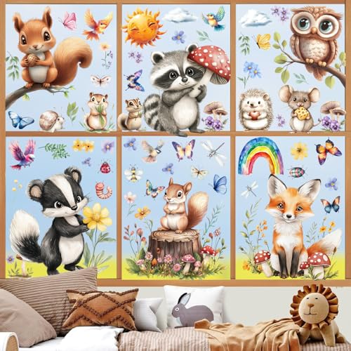 KIKISML 99 PCS Spring Window Clings, 9 Sheets Spring Animals Window Stickers with Cute Fox, Rabbit, Squirrel, Hedgehog, Owl, Deer for Home School Office Party Decor Glass Window Display Supplies - Image 3