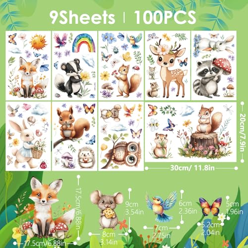 KIKISML 99 PCS Spring Window Clings, 9 Sheets Spring Animals Window Stickers with Cute Fox, Rabbit, Squirrel, Hedgehog, Owl, Deer for Home School Office Party Decor Glass Window Display Supplies - Image 5