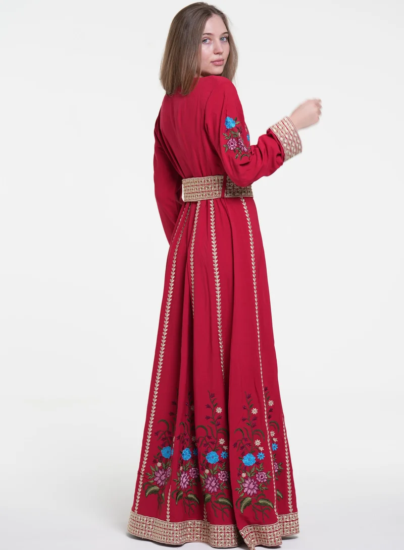 AL BENT AL SHARQIEH red Ladies jalabiya dress  | Best Price UAE