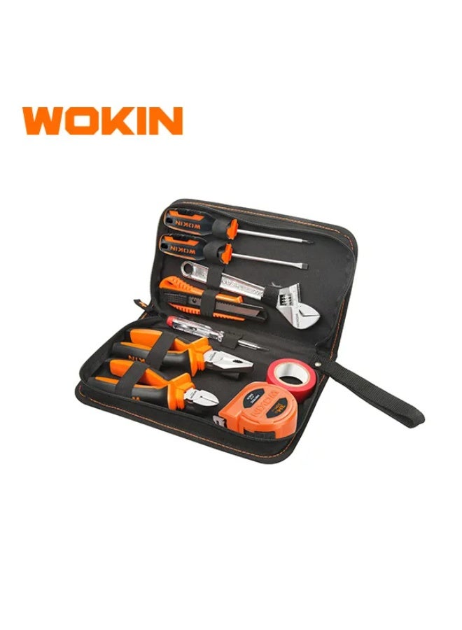 WOKIN 9PCS Hand Tools Set with Voltage Tester – Screwdrivers, Adjustable Wrench, Pliers, Cutter Knife, Measuring Tape & Insulating Tape with Storage Case - Image 1