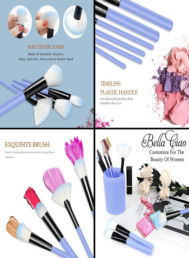 Bella Ciao Professional 12 Piece Face and Eye Makeup Brush Set With Storage Barrel With 6 in 1 Makeup Sponge Puff Pack - Soft (Pack of 18) (Blue) - Image 4