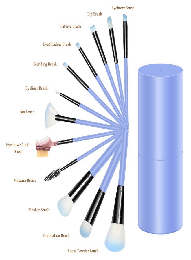 Bella Ciao Professional 12 Piece Face and Eye Makeup Brush Set With Storage Barrel With 6 in 1 Makeup Sponge Puff Pack - Soft (Pack of 18) (Blue) - Image 2