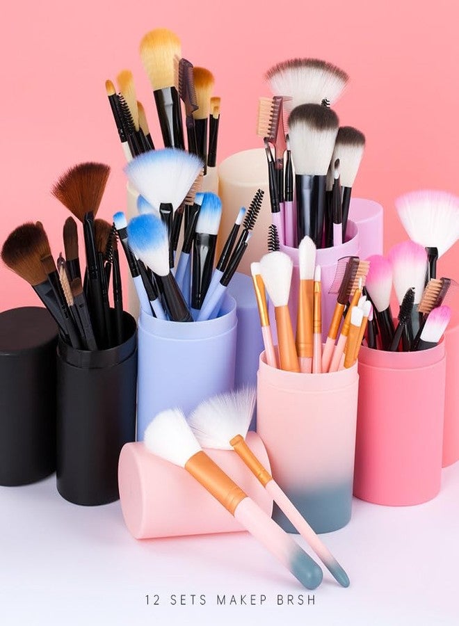 Bella Ciao Professional 12 Piece Face and Eye Makeup Brush Set With Storage Barrel With 6 in 1 Makeup Sponge Puff Pack - Soft (Pack of 18) (Blue) - Image 5