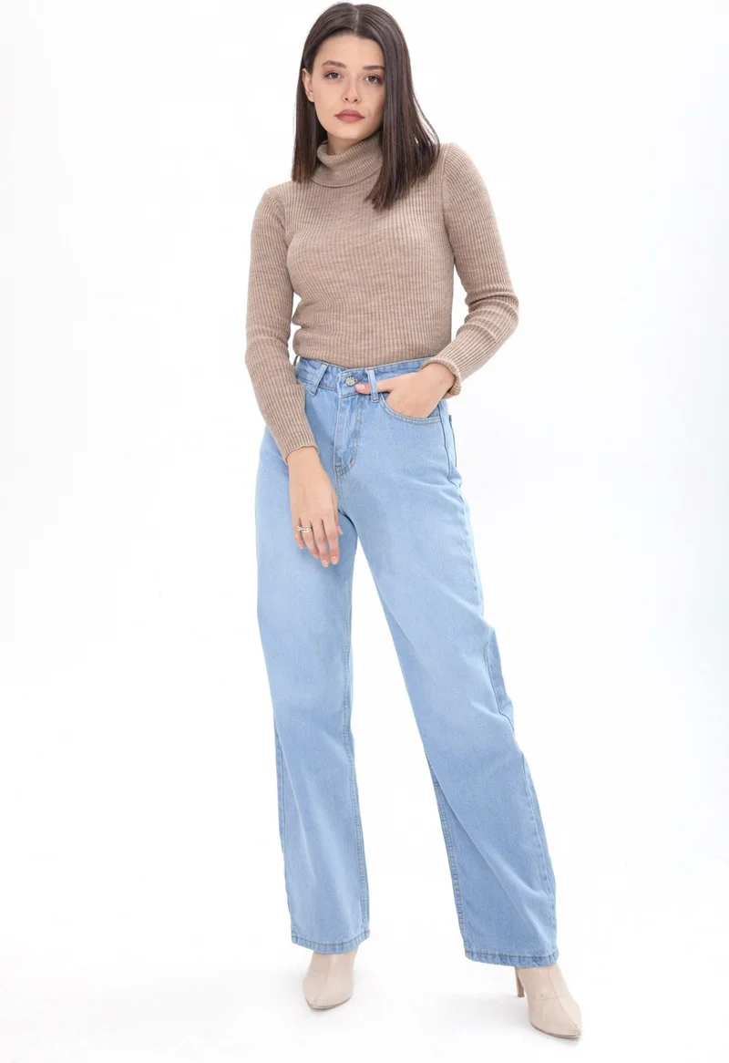 Tofisa 23664-ICE-BLUE Wide Leg High Waist Jeans