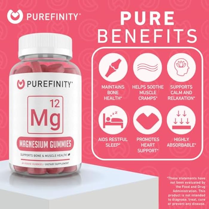 PUREFINITY Magnesium Citrate Gummies 600 mg for Adults – High Absorption Supplement for Cramps, Muscle Recovery, Sleep, Bone, and Energy Support – Non-GMO, Allergen Free – 60 Vegan Gummies - Image 2