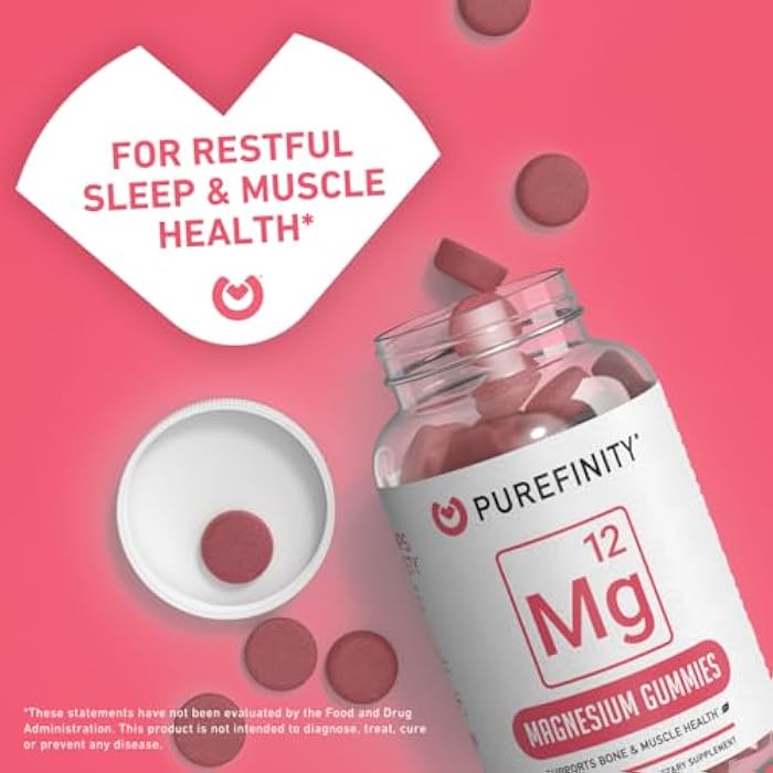 PUREFINITY Magnesium Citrate Gummies 600 mg for Adults – High Absorption Supplement for Cramps, Muscle Recovery, Sleep, Bone, and Energy Support – Non-GMO, Allergen Free – 60 Vegan Gummies - Image 4