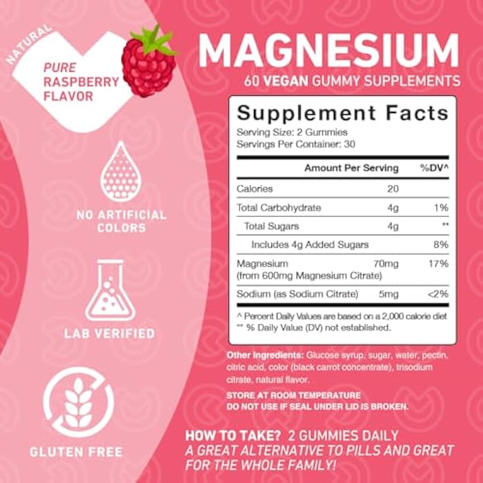 PUREFINITY Magnesium Citrate Gummies 600 mg for Adults – High Absorption Supplement for Cramps, Muscle Recovery, Sleep, Bone, and Energy Support – Non-GMO, Allergen Free – 60 Vegan Gummies - Image 3