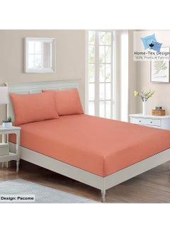 Home-Tex Design Hometex Design Premium 100% Long Stable Cotton Fitted Bed Sheet Set King Size 1 Fitted Sheet 180x200 cm and 2 Pillow Covers 50x80 cm with All Around Elastic Pacome 