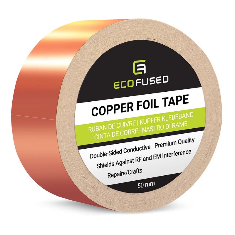 إيكو-فيوسد شريط نحاسي لاصق متميز من ECO-FUSED - موصل من الجانبين - عرض 2 بوصة (50 مم) - حماية من التداخل الكهرومغناطيسي والترددات الراديوية، دوائر ورقية، إصلاحات كهربائية، تأريض، أعمال فنية وحرفية، ديكور داخلي للمنزل - Image 1