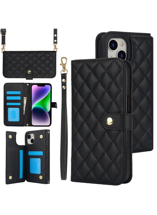 Zaboon Case For iPhone 13 mini Crossbody Multifunction Rhombic Leather Phone Case - Image 1