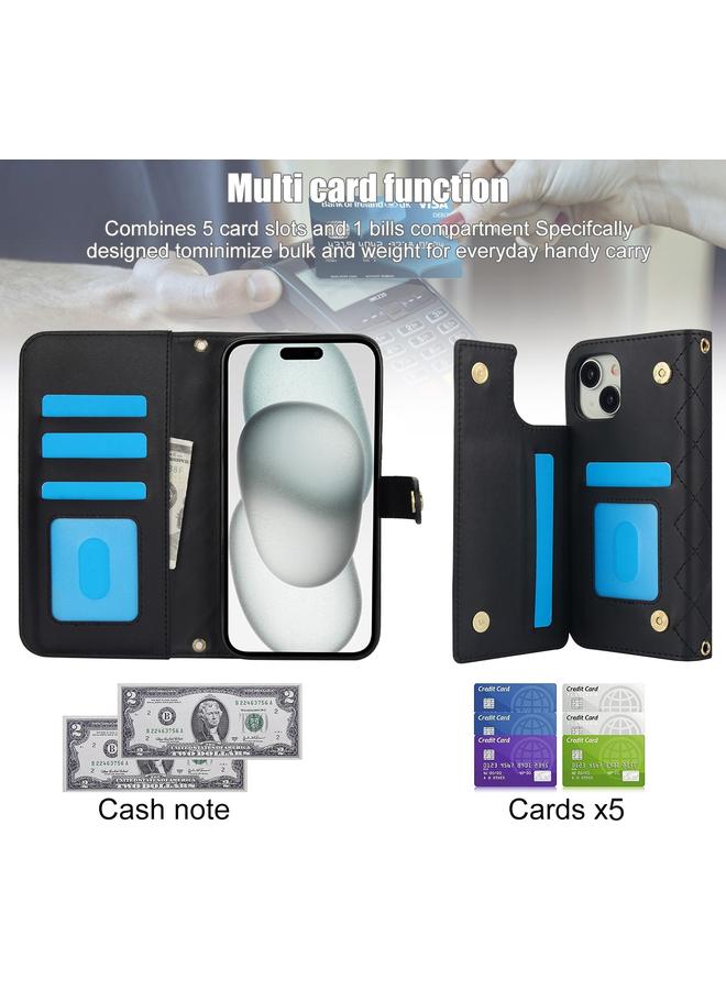 Zaboon Case For iPhone 13 mini Crossbody Multifunction Rhombic Leather Phone Case - Image 4