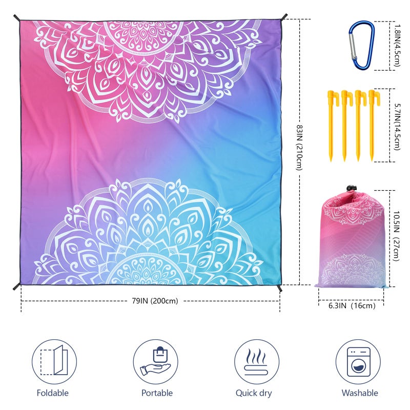 WIWIGO Beach Blanket Waterproof Sandproof Beach Mat 79" X 83"/10'x9'for 2-8 Adults Quick Drying Outdoor Picnic Mat Beach Accessories for Travel, Camping, Hiking - Image 2