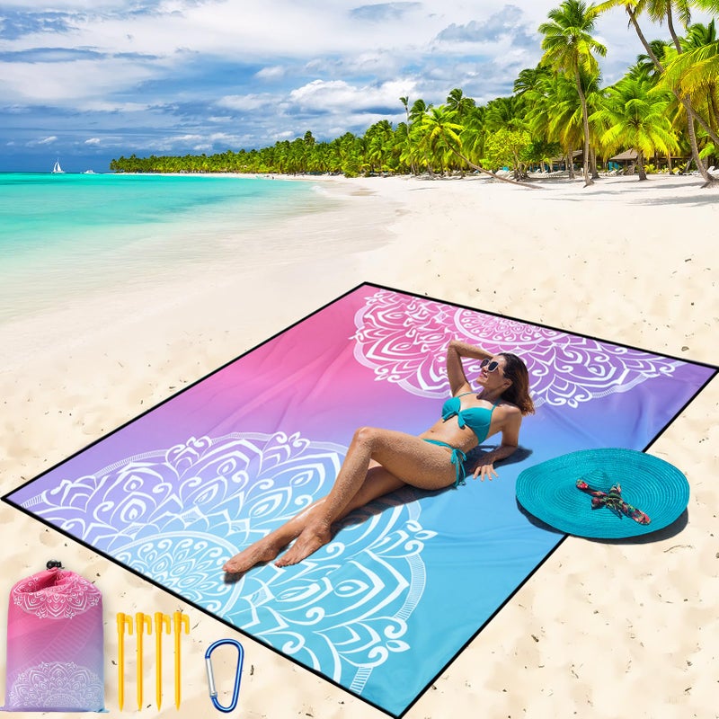 WIWIGO Beach Blanket Waterproof Sandproof Beach Mat 79" X 83"/10'x9'for 2-8 Adults Quick Drying Outdoor Picnic Mat Beach Accessories for Travel, Camping, Hiking - Image 1