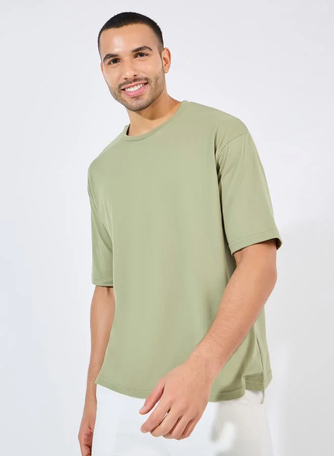 Styli Cotton Rich Oversized T-Shirt with Crew Neck
