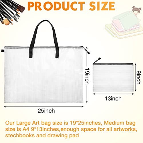 Saintrygo 20 Pcs Art Portfolio Bag, 19'' x 25'' Clear Portfolio Folder for Artwork with Zipper and Handle A4 Pencil Bag 9'' x 13'' Plastic Mesh Zipper Pouch for Large Posters Artwork Bulletin Boards Painting - Image 2