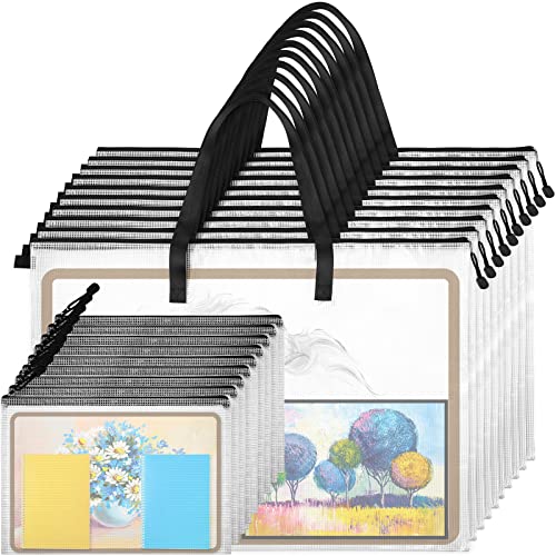 Saintrygo 20 Pcs Art Portfolio Bag, 19'' x 25'' Clear Portfolio Folder for Artwork with Zipper and Handle A4 Pencil Bag 9'' x 13'' Plastic Mesh Zipper Pouch for Large Posters Artwork Bulletin Boards Painting - Image 1