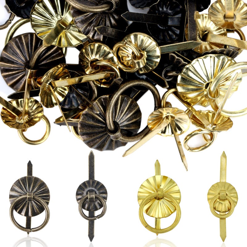Yiphates 40Pcs Metal Brad Fasteners with Pull Rings Small Ring Fasteners Ring Pulls Handle for DIY Crafts Decoration Accessories