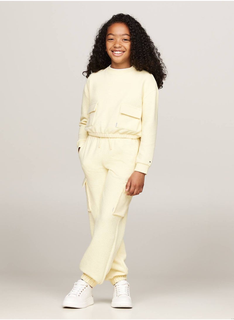 TOMMY HILFIGER Girls' Utility Textured Crew Sweatshirt - Cotton, Yellow  - Image 5