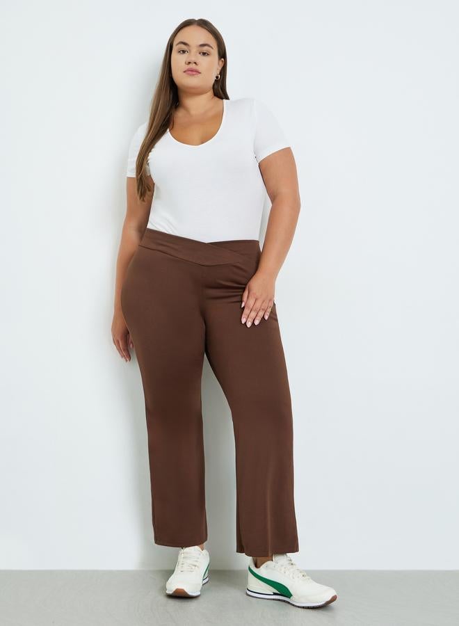 Styli Plus Size Brown Flared Trousers - Image 1