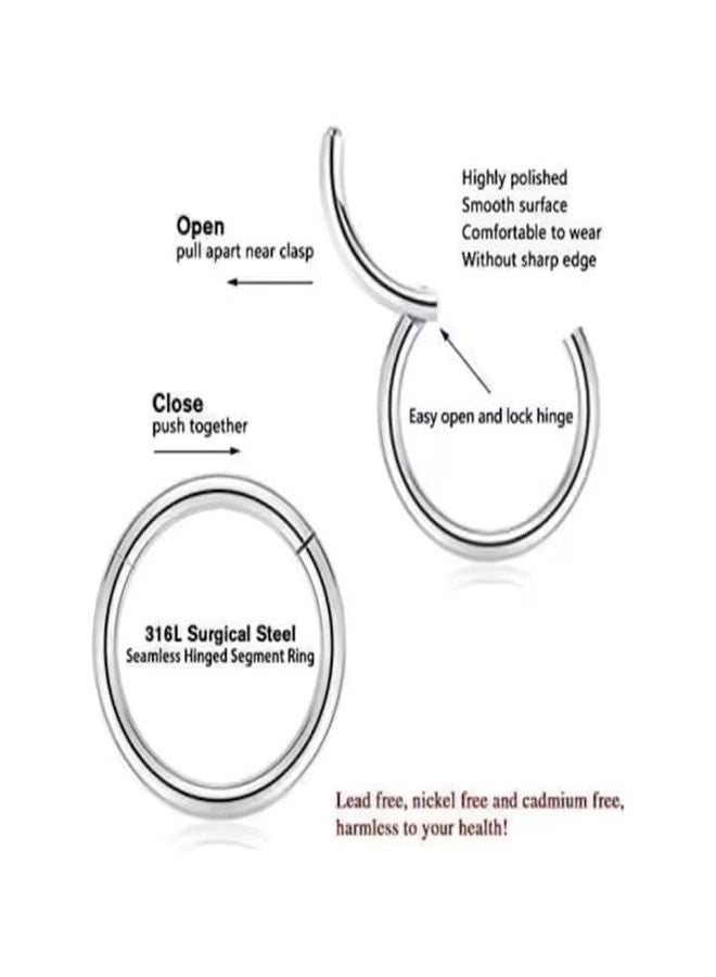 SIGMA PRO Stainless Steel Hinged Segment Hoop Ring for Nose Septum Ear Lip | Surgical Steel Piercing Ring with Smooth Surface | Easy Open and Close | Unisex Body Jewellery - Image 2