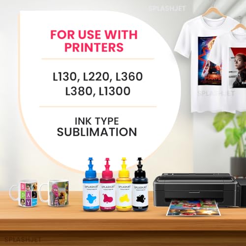 Splashjet Sublimation Ink for Epson - Heat Transfer Printing on Mugs, Mobile Cases, Polyester T-Shirts etc for use with Epson Printers - L130, L220, L360, L380, L1300 - (70gm x 4 Colour) - 501906 - Image 3