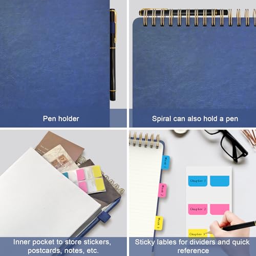 Mousbull A4 Top Spiral Notebook, Large Leather Hardcover Top Bound Steno Pads, 240 Pages 100 gsm Thick Lined Paper Left Handed Notebook Journal for Work, School, Meeting Writing - Navy Blue, 8.5" x 11" - Image 5
