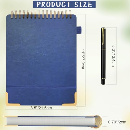 Mousbull A4 Top Spiral Notebook, Large Leather Hardcover Top Bound Steno Pads, 240 Pages 100 gsm Thick Lined Paper Left Handed Notebook Journal for Work, School, Meeting Writing - Navy Blue, 8.5" x 11" - Image 3