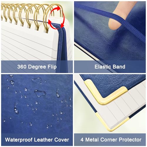 Mousbull A4 Top Spiral Notebook, Large Leather Hardcover Top Bound Steno Pads, 240 Pages 100 gsm Thick Lined Paper Left Handed Notebook Journal for Work, School, Meeting Writing - Navy Blue, 8.5" x 11" - Image 2